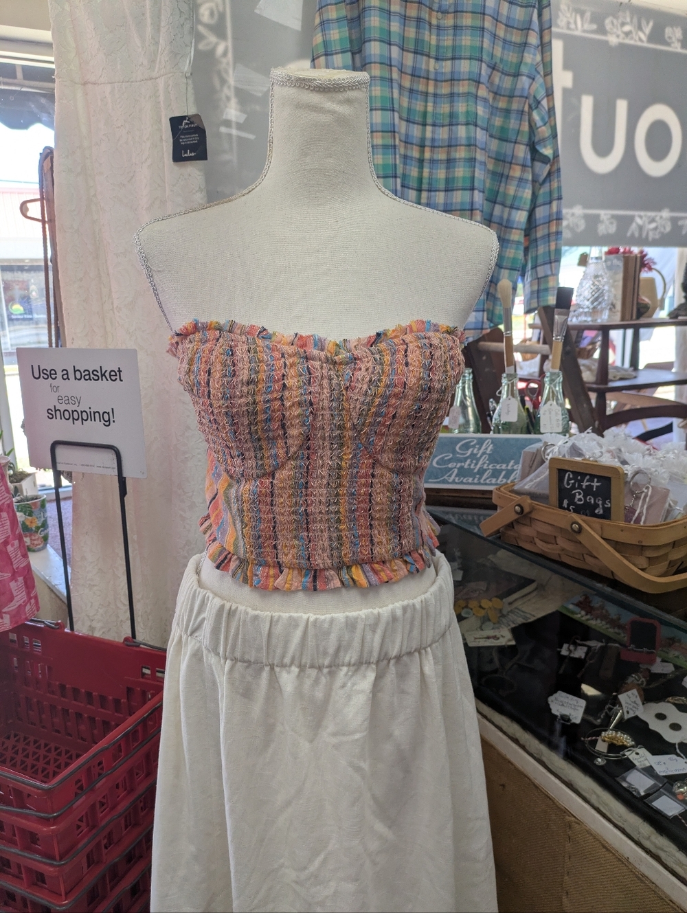 Anthropologie Pilcro Multi-Color Smocked Strapless Crop Top